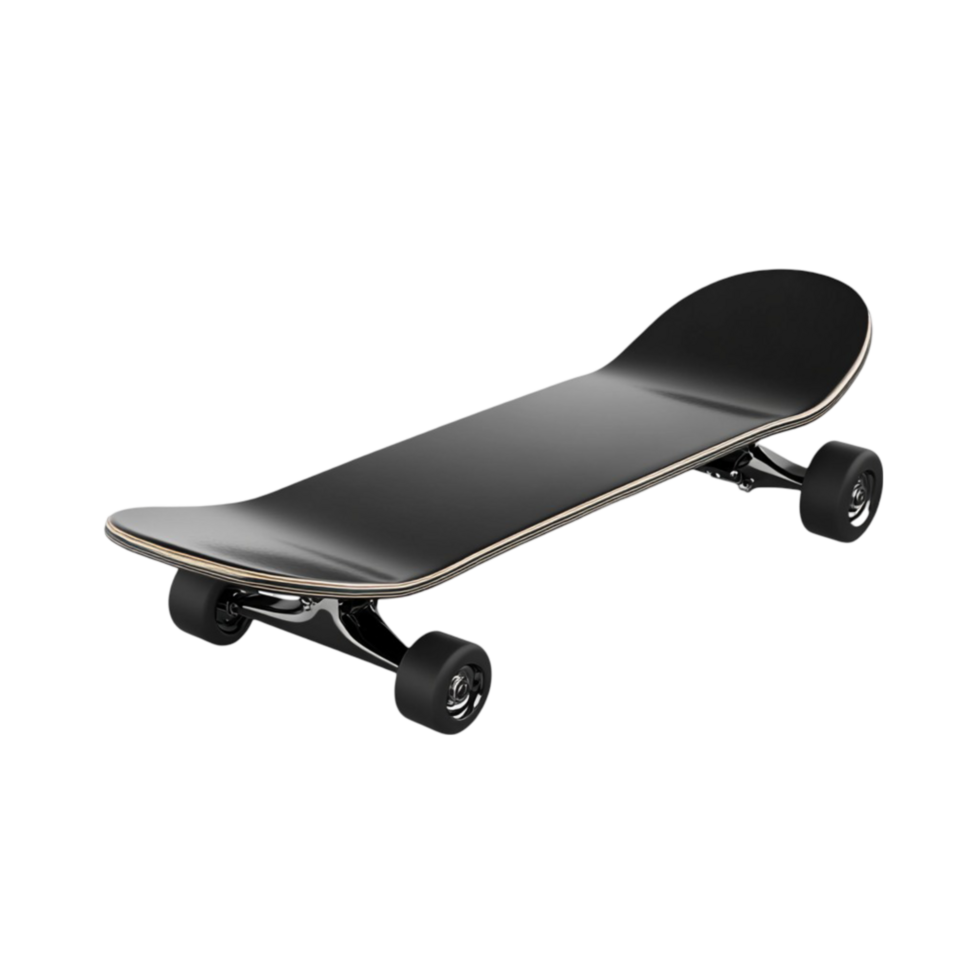 Minimalist Black Skateboard with Wooden Base png