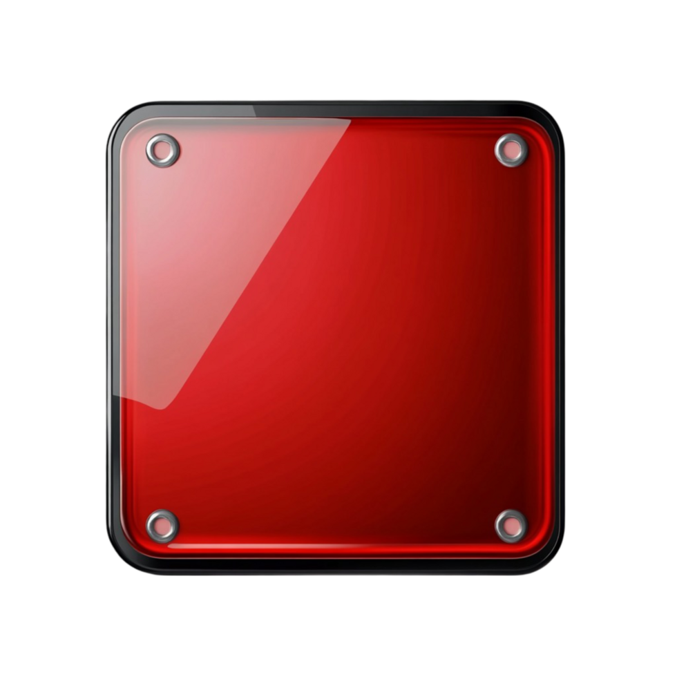 Red Square Button with Metal Frame Transparent Background png