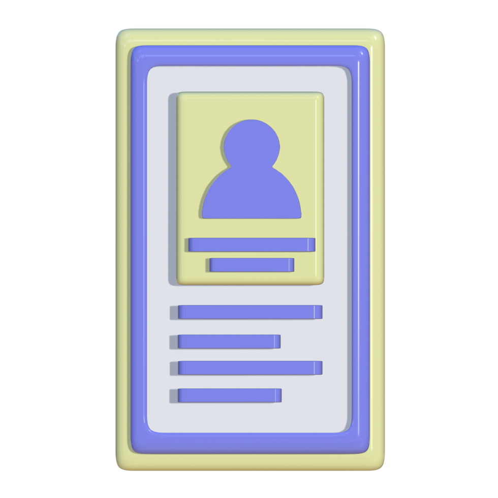 3D artwork of an ID card with portrait view. Suitable for use as a media for company presentations, business, and advertising png