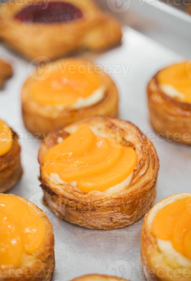 Close Up Photography of Peach Danish Pastry photo