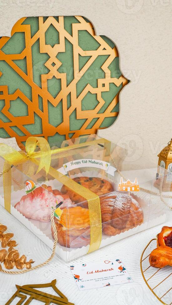 Ramadan and EID Mubarak Hampers With Ornaments Background photo