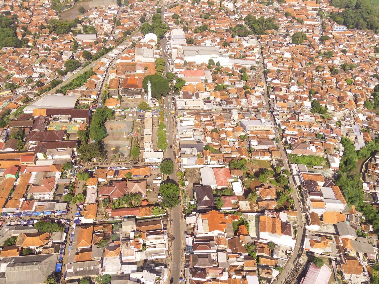 Cicalengka, Indonesia. Aerial Landscape. Cicalengka is a district in West Java, big civilization in the countryside. High angle view of Residential District and Cityscape. Densely Populated photo