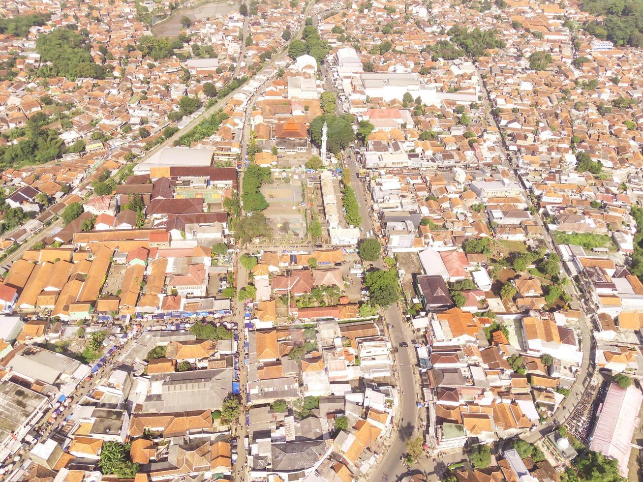 Cicalengka, Indonesia. Aerial Landscape. Cicalengka is a district in West Java, big civilization in the countryside. High angle view of Residential District and Cityscape. Densely Populated Settlement photo