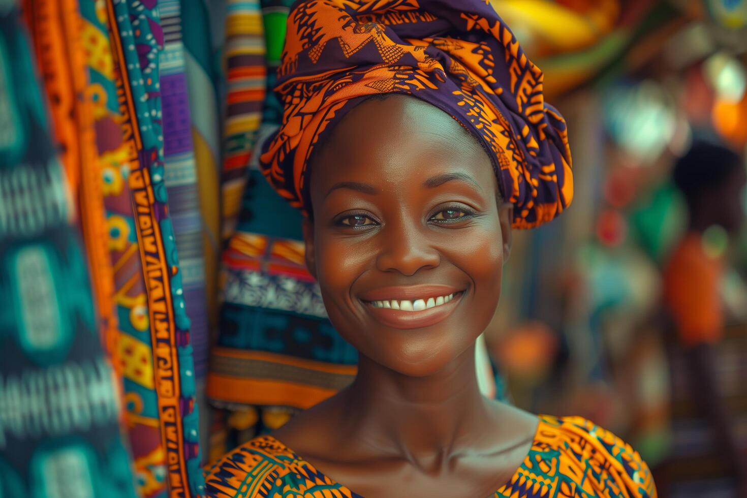 A smiling woman in an african dress photo