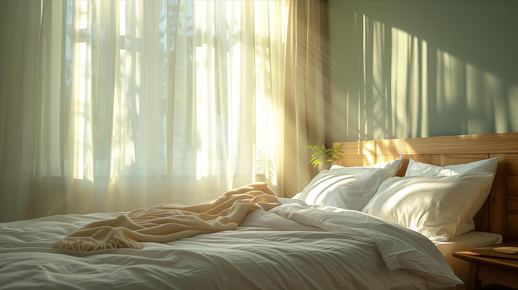 A bed with a blanket and pillows photo