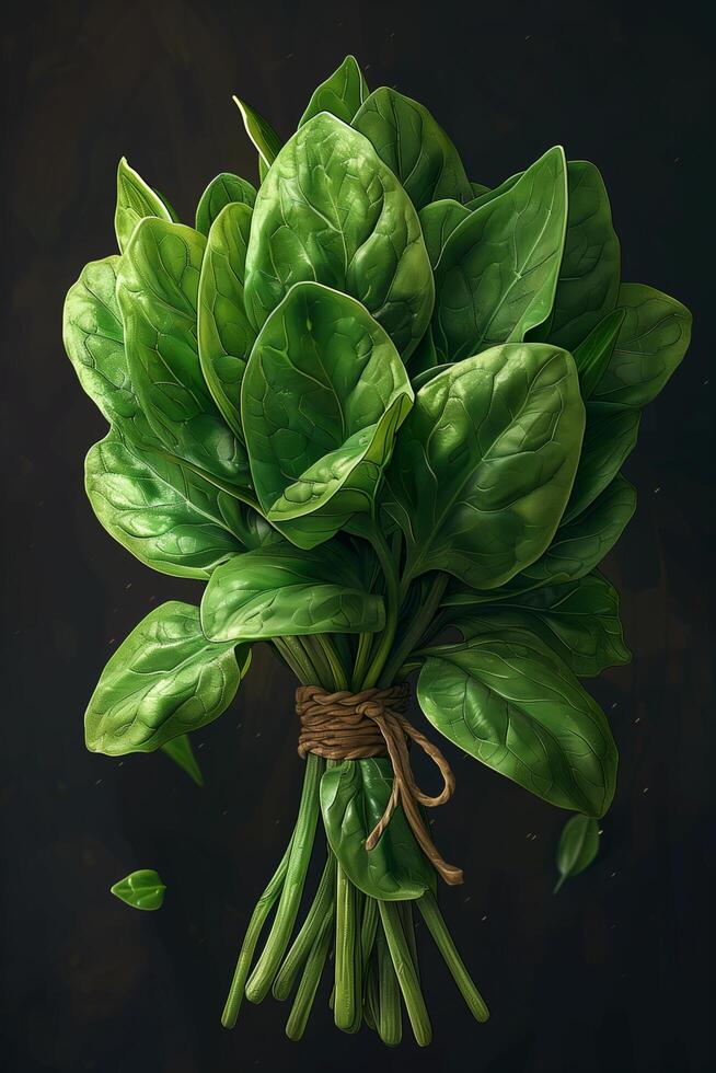 A bunch of spinach leaves on a black background photo