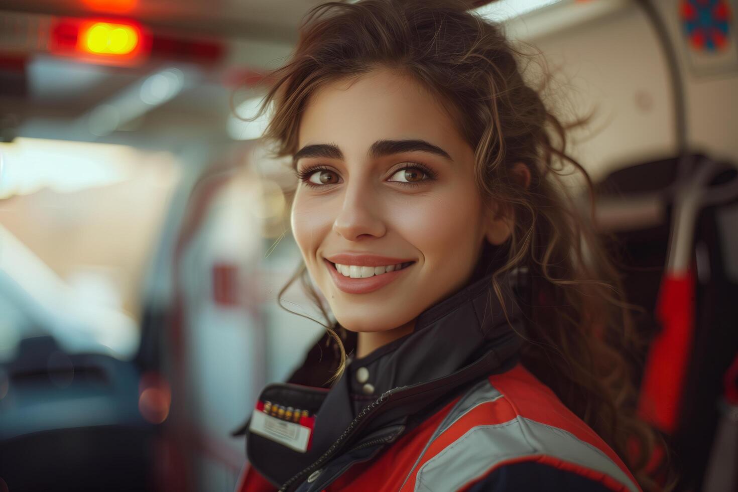 A woman in an ambulance smiling photo