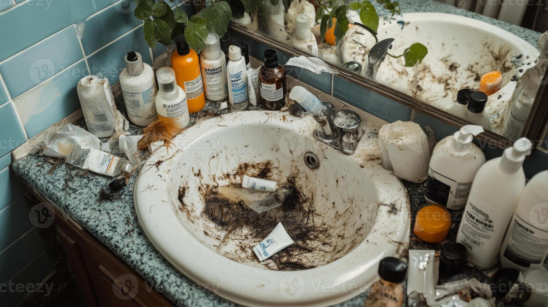 A neglected bathroom sink, a scene of disarray photo