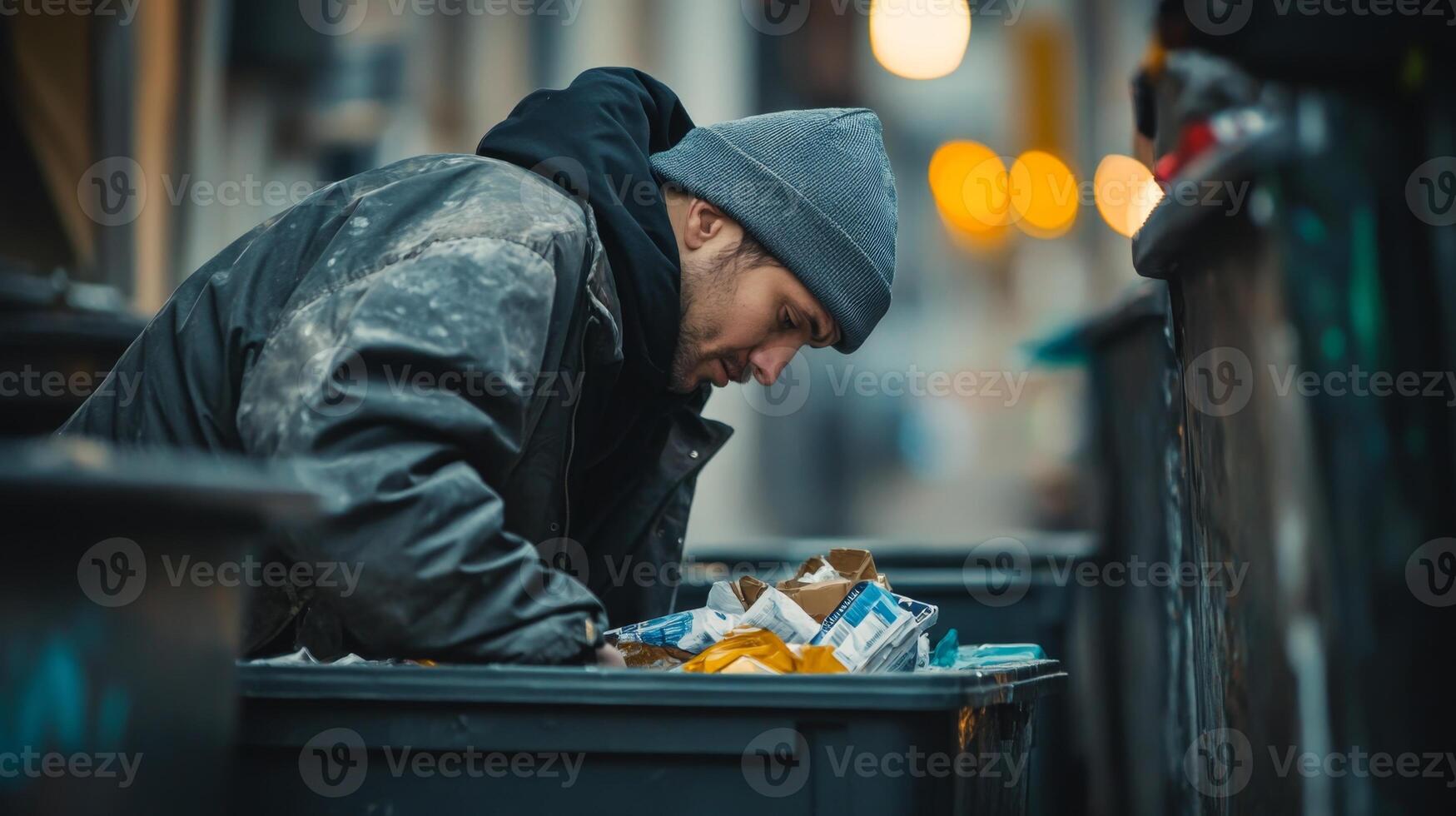 A Man Searching Through Trash in the City photo