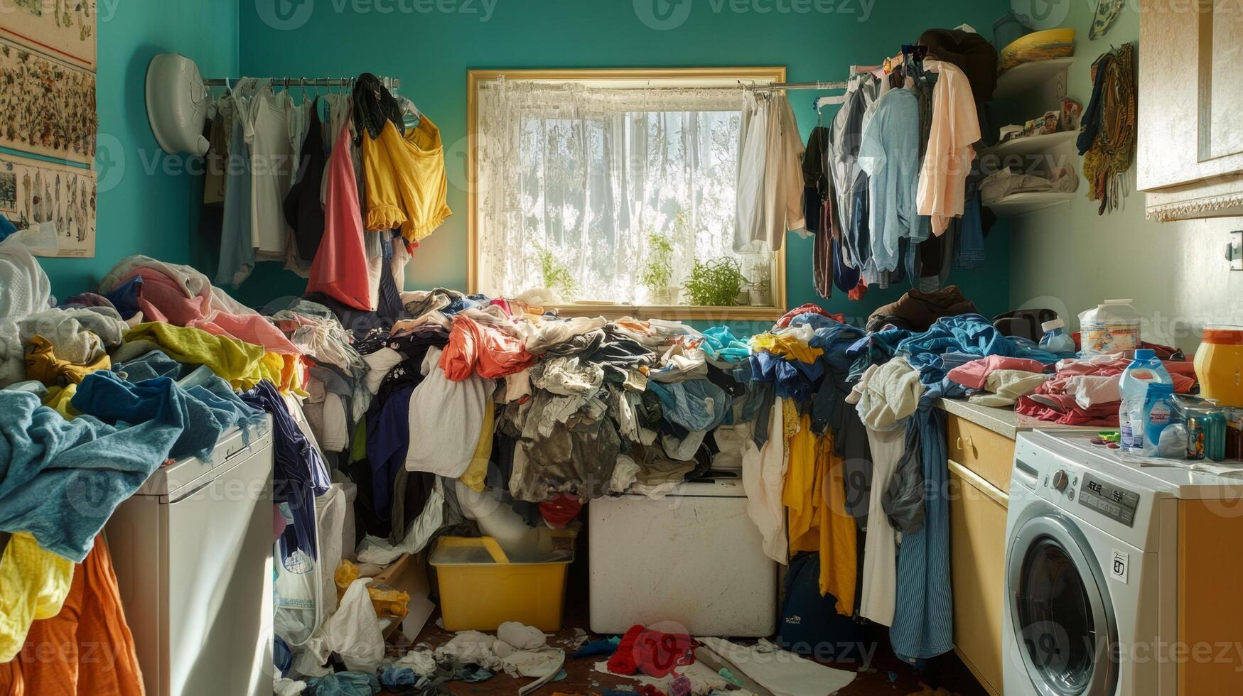 A Messy Laundry Room, Full of Clothes photo