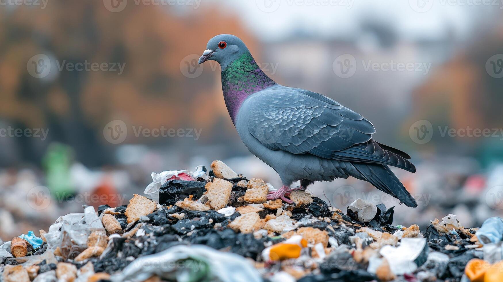 Pigeon in a Pile of Trash photo