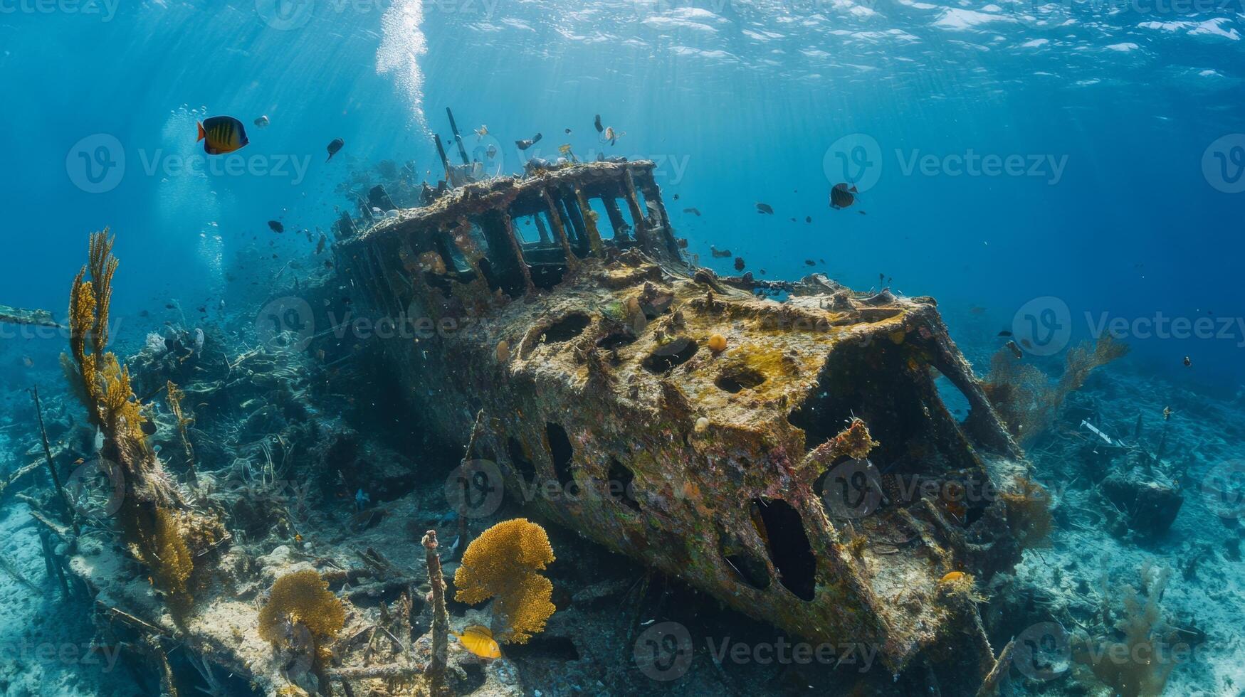 Sunken Shipwreck in the Deep Ocean photo