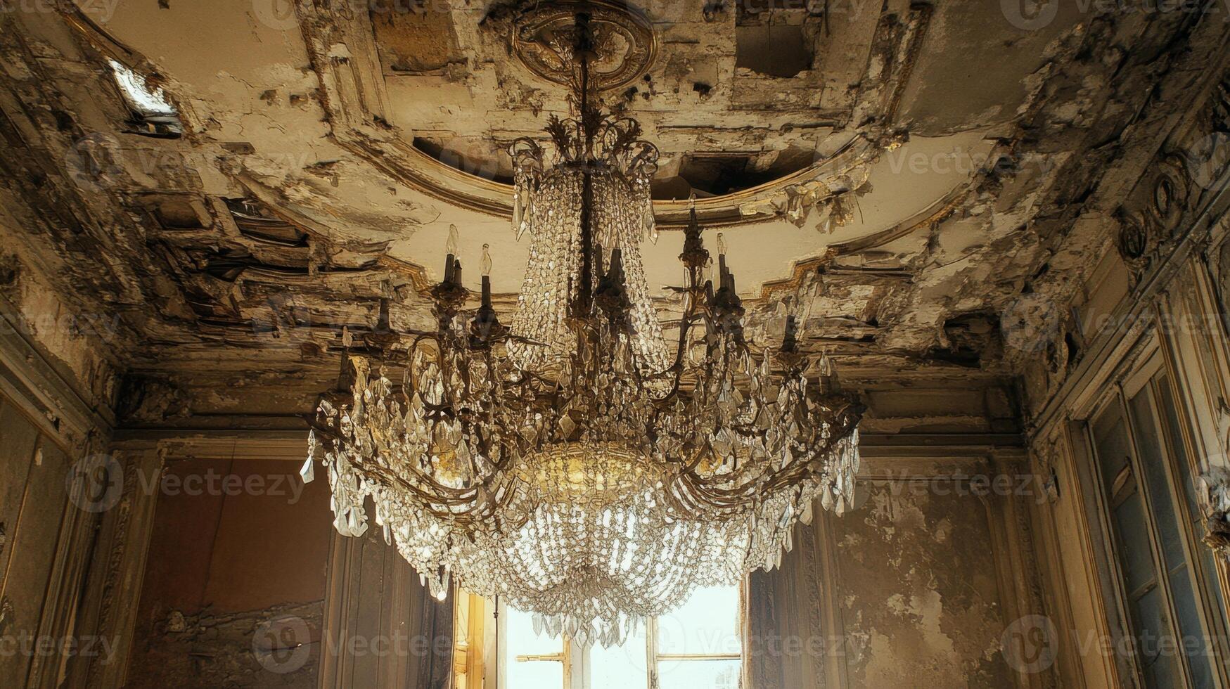 Majestic Crystal Chandelier in a Decaying Palace photo
