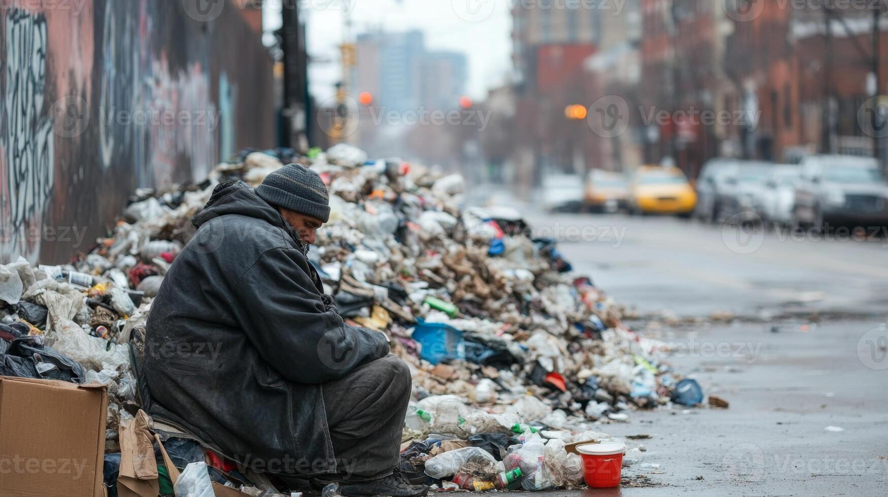 Homeless Man in Urban City photo