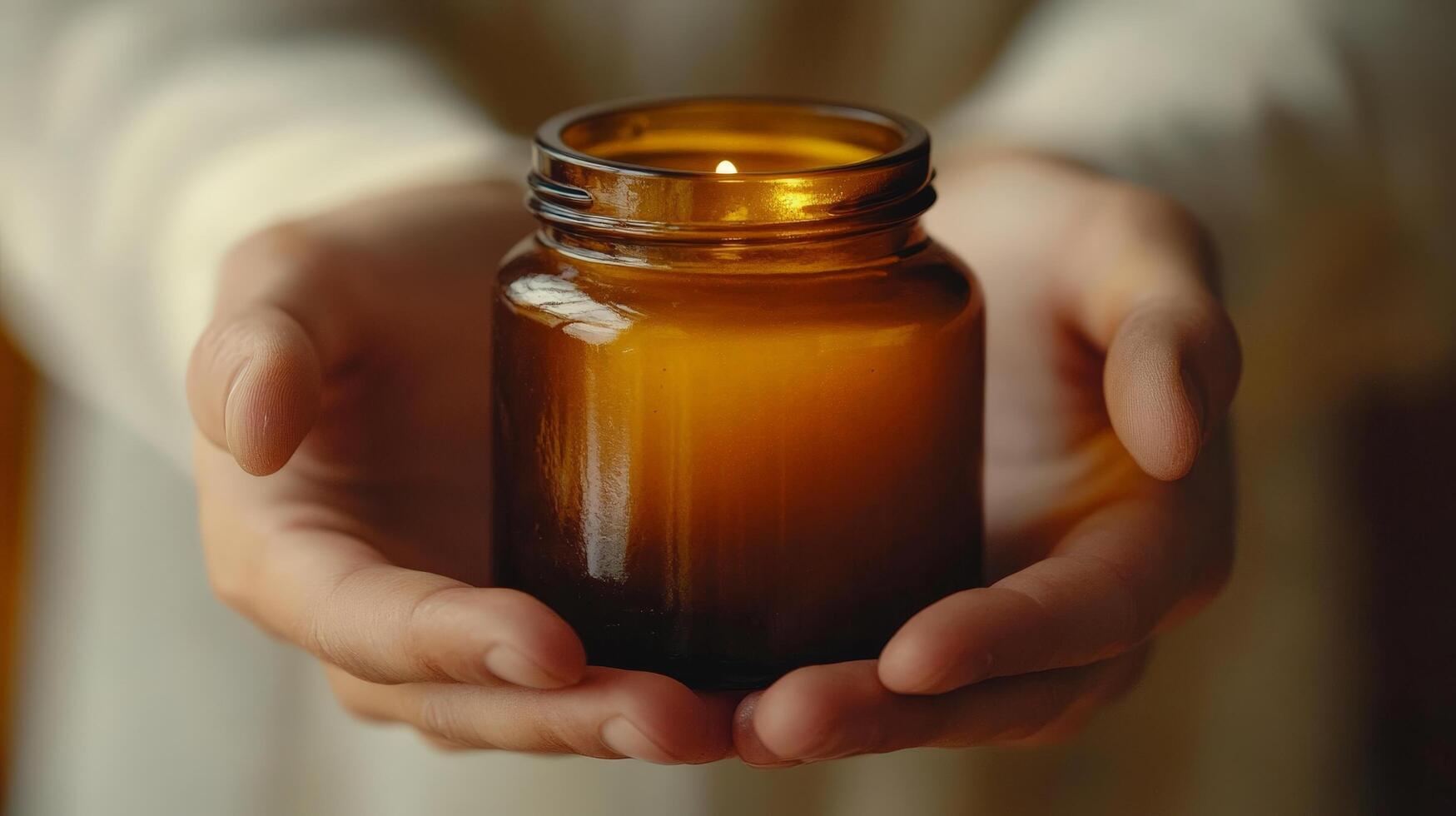 Soft Glow of Candle in Hands on Chilly Day photo