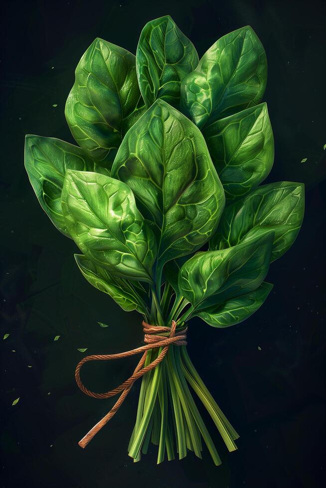 A bunch of spinach leaves on a black background photo