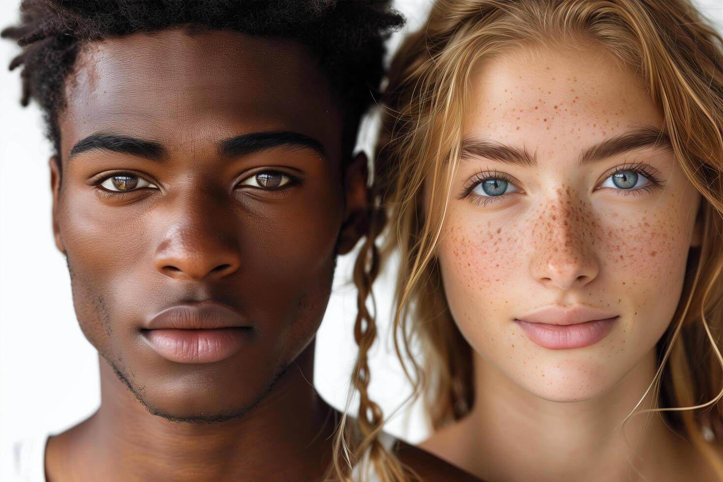 A man and woman with freckles on their faces photo