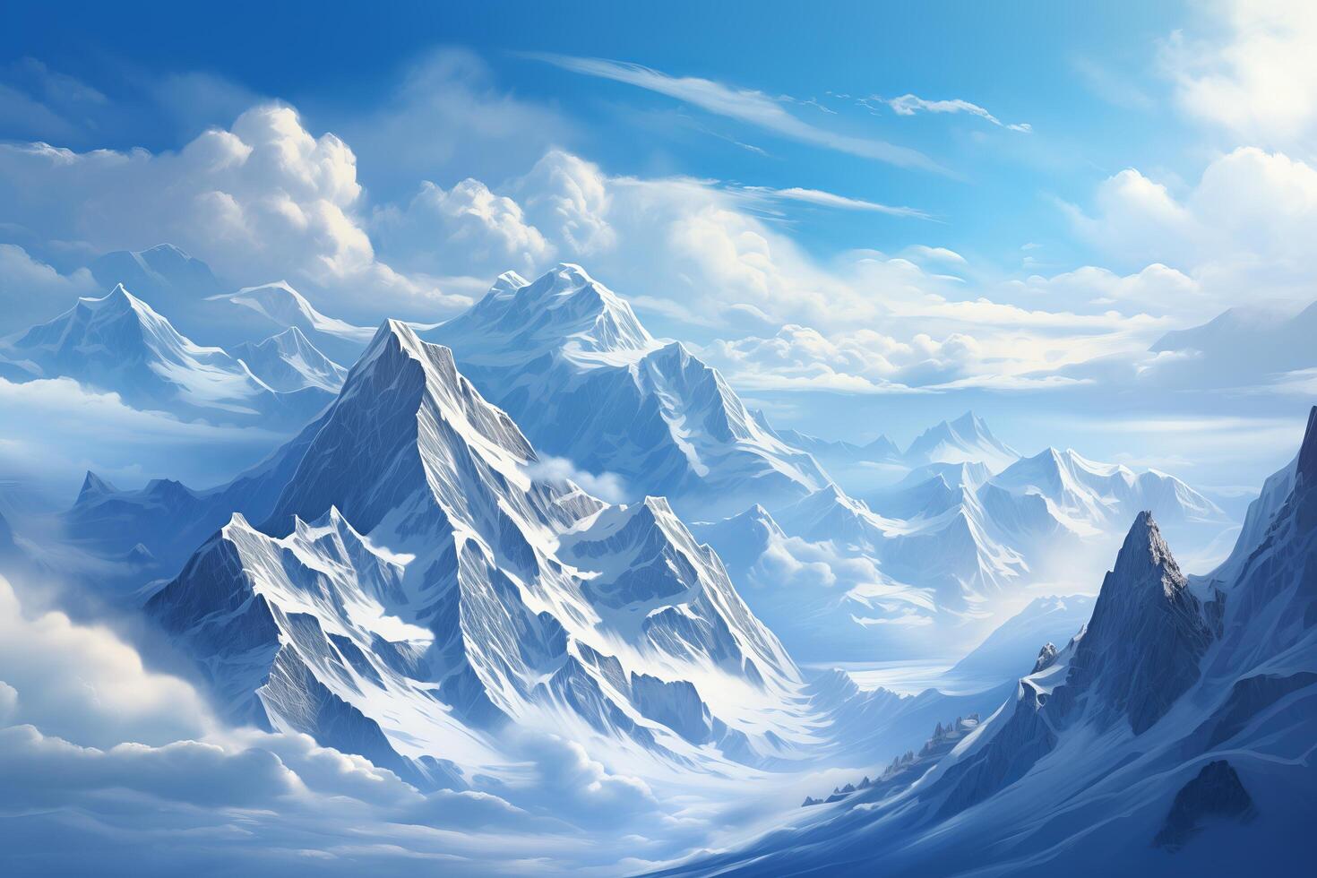 A snowy mountain landscape with clouds and snow photo