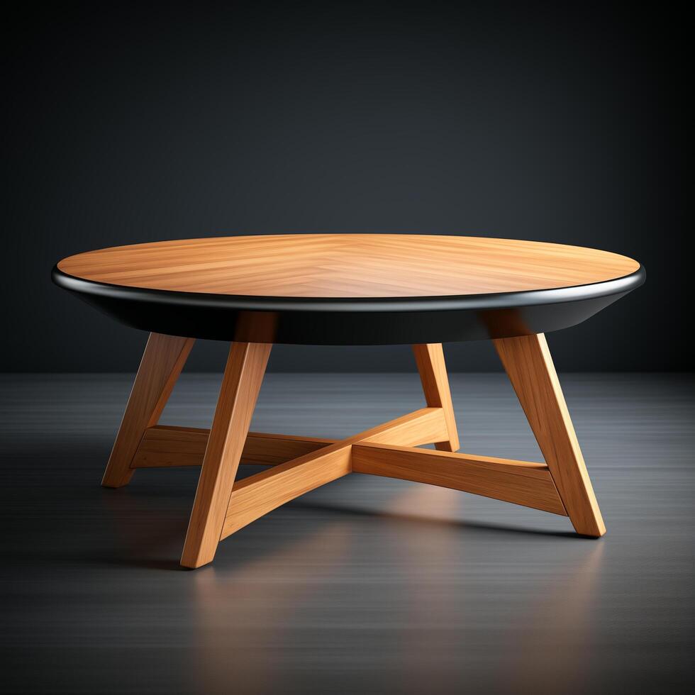 A table with a wooden top and a black background photo