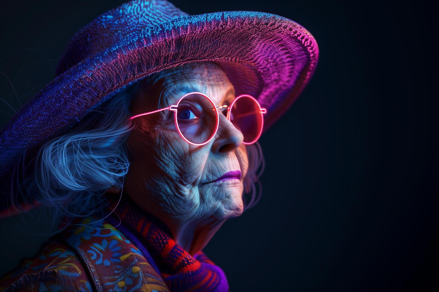 An old woman wearing a hat and glasses photo