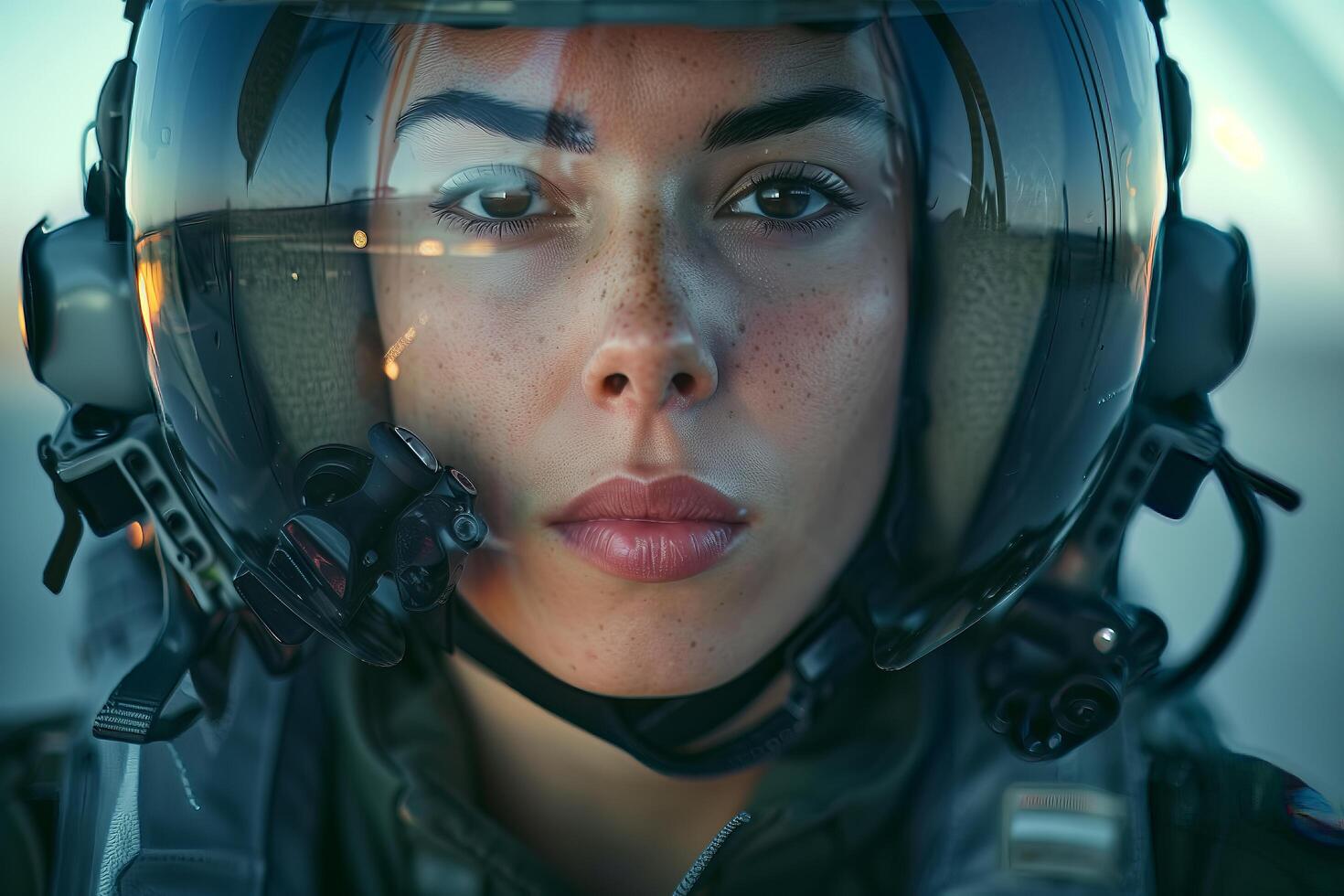A woman in a fighter jet helmet photo