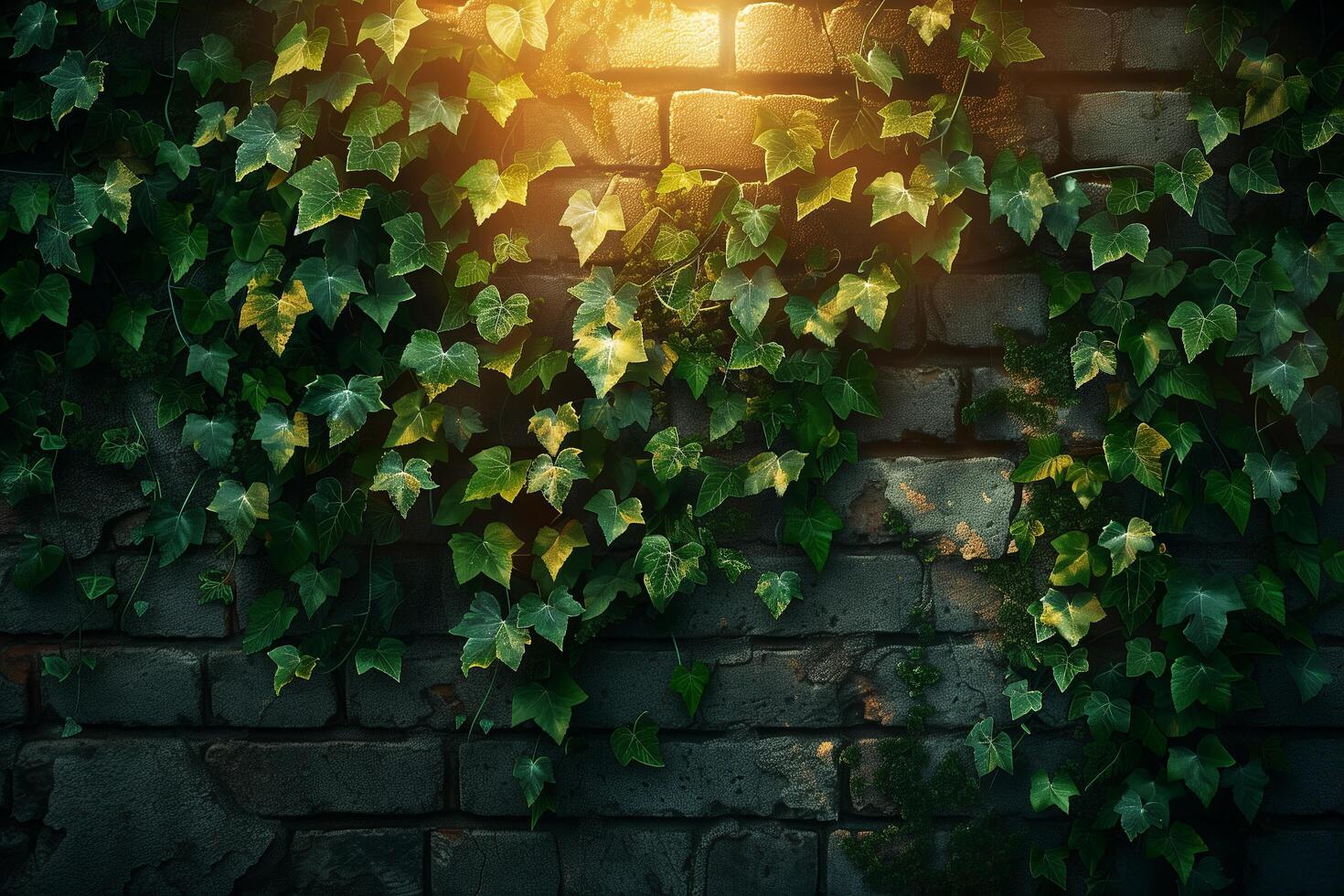 A brick wall with ivy growing on it photo