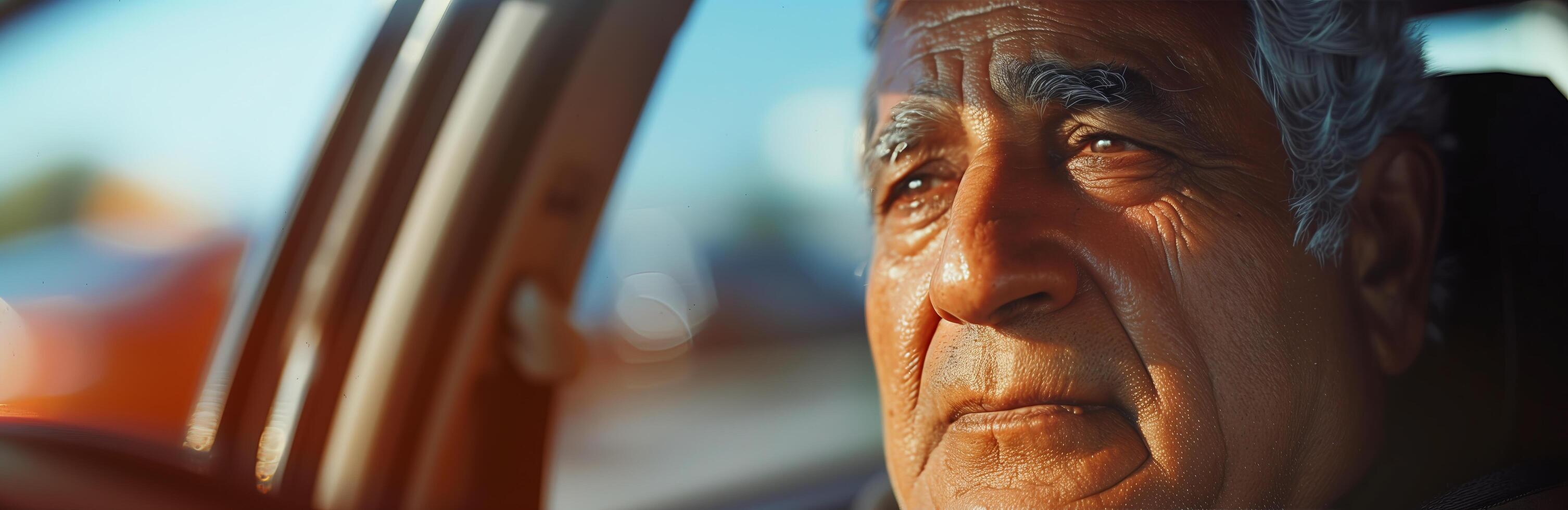 An older man driving a car photo