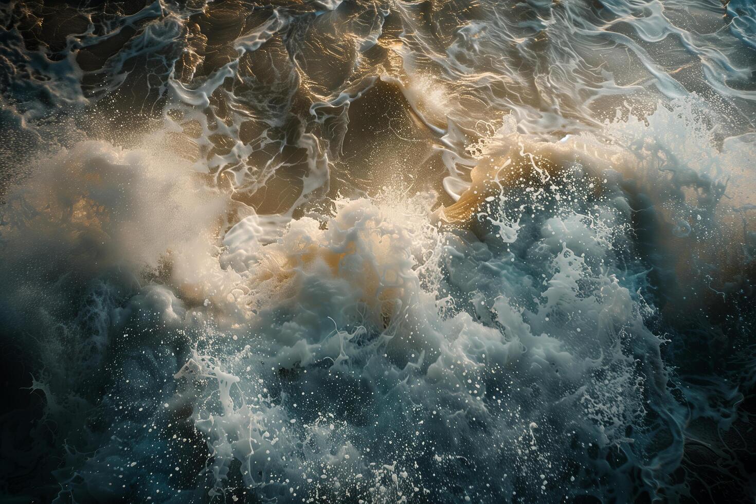 A view of the ocean from above with waves crashing photo