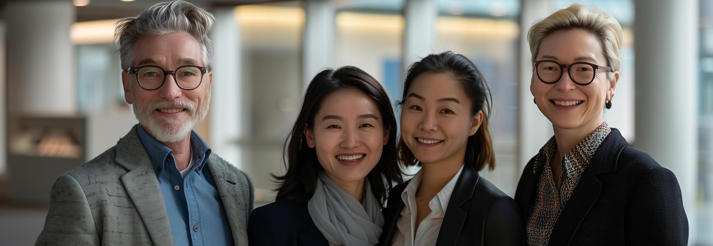 Three business people are smiling for the camera photo