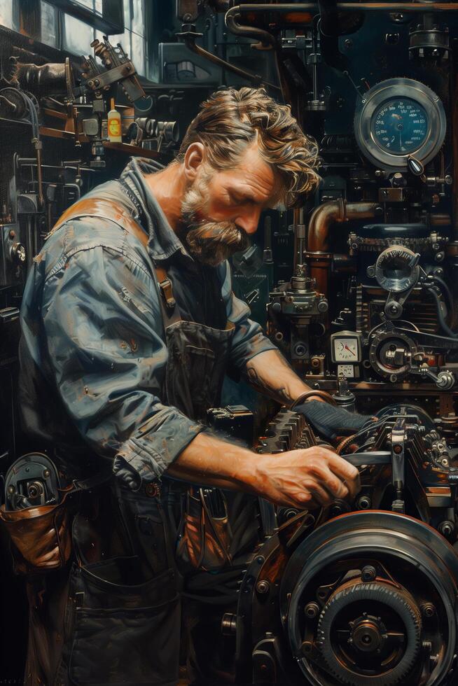 A man working on a machine in a factory photo