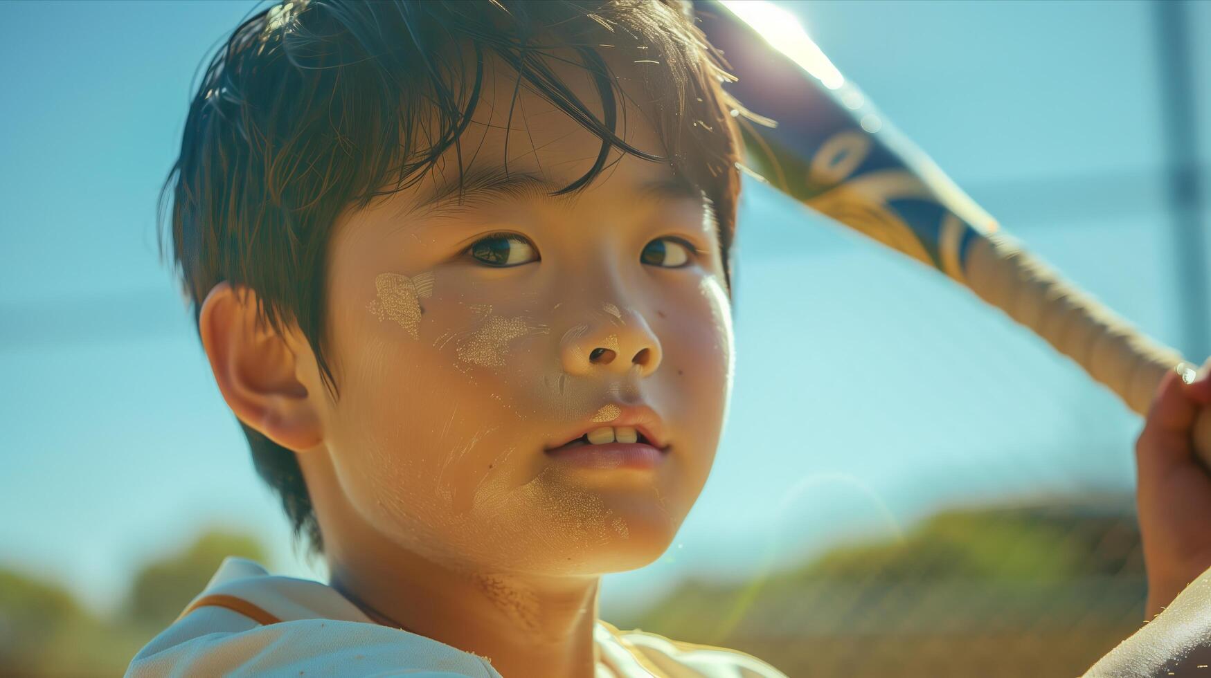 A young boy holding a baseball bat photo