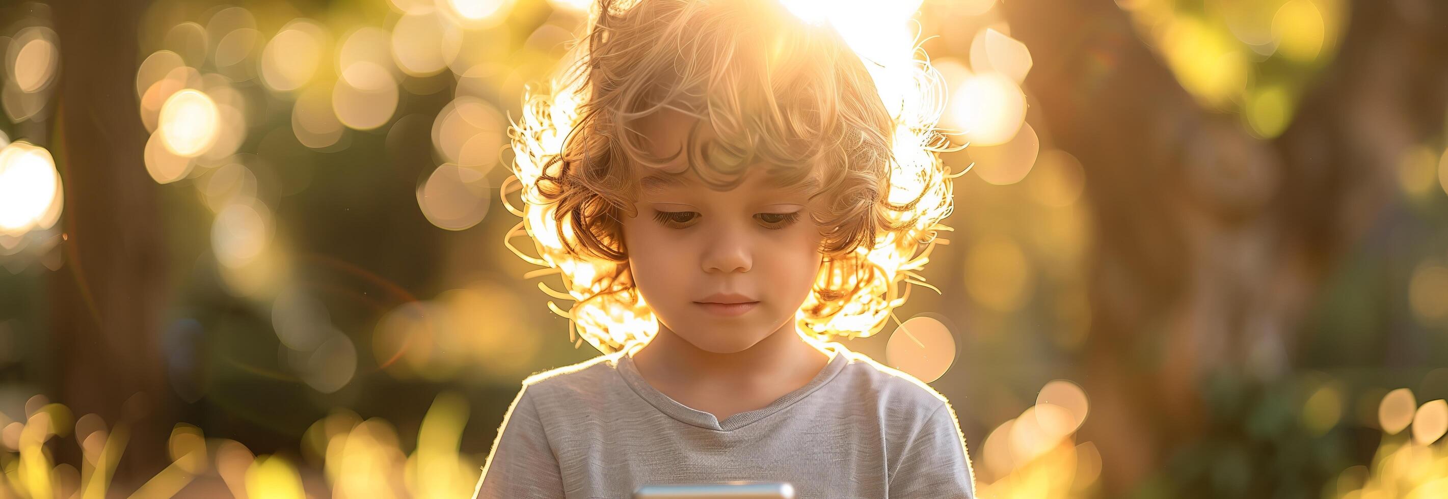A young boy is looking at a cell phone photo