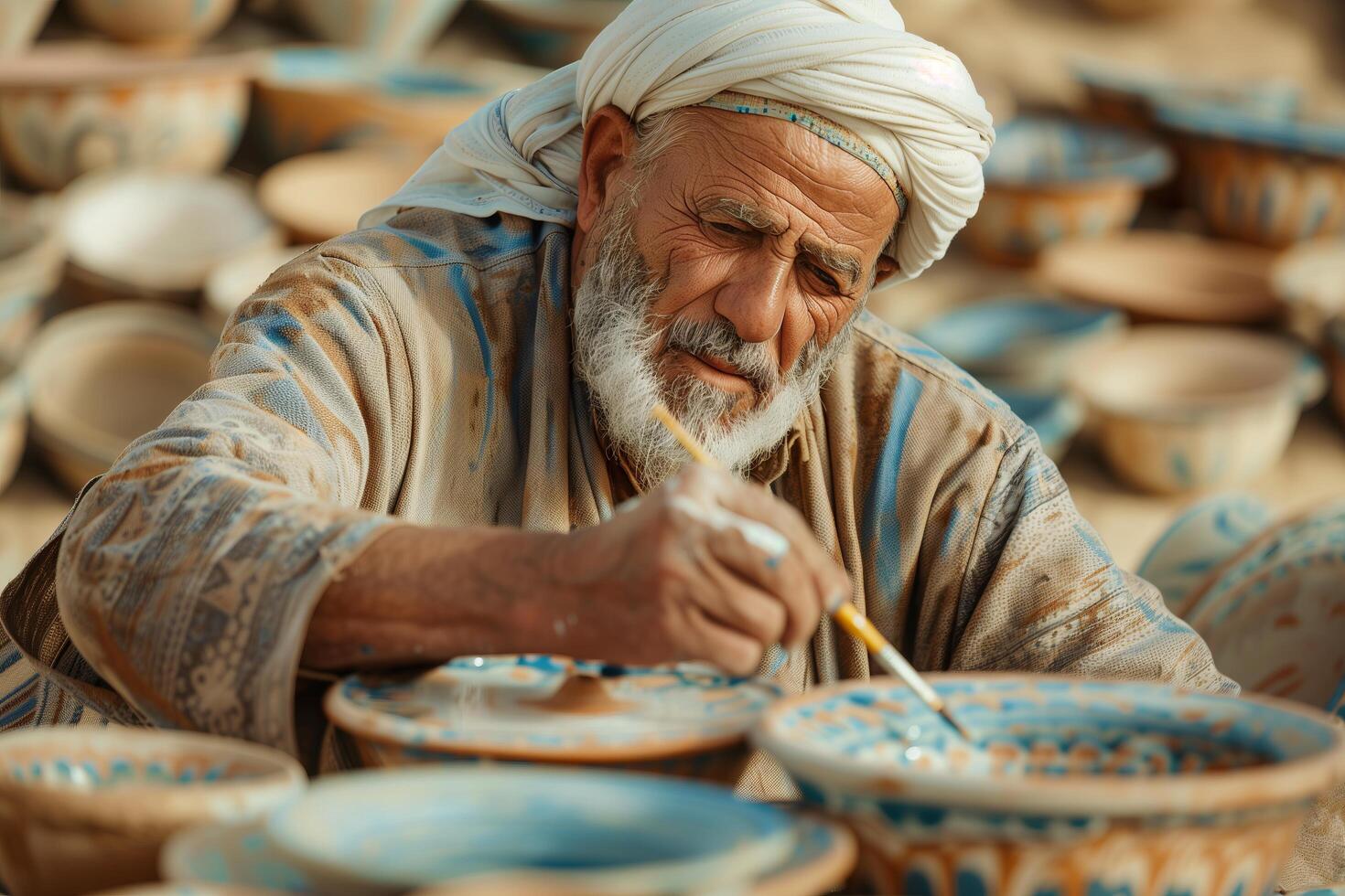 A man painting pots photo