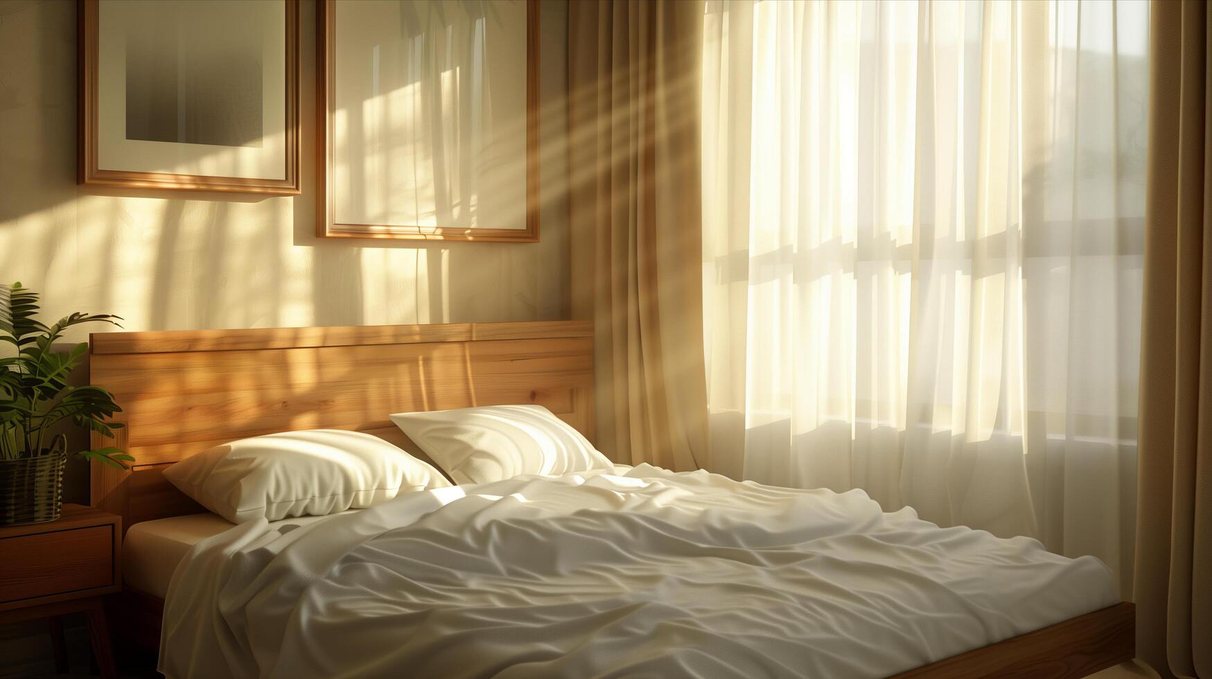A bed with white sheets and pillows photo