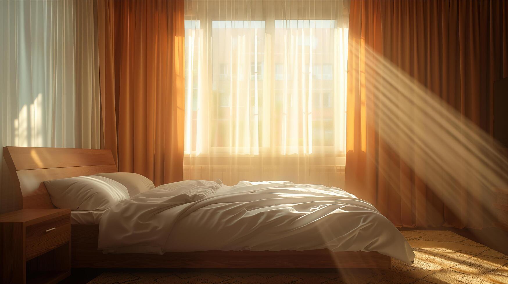 A bed with a white sheet and a lamp photo
