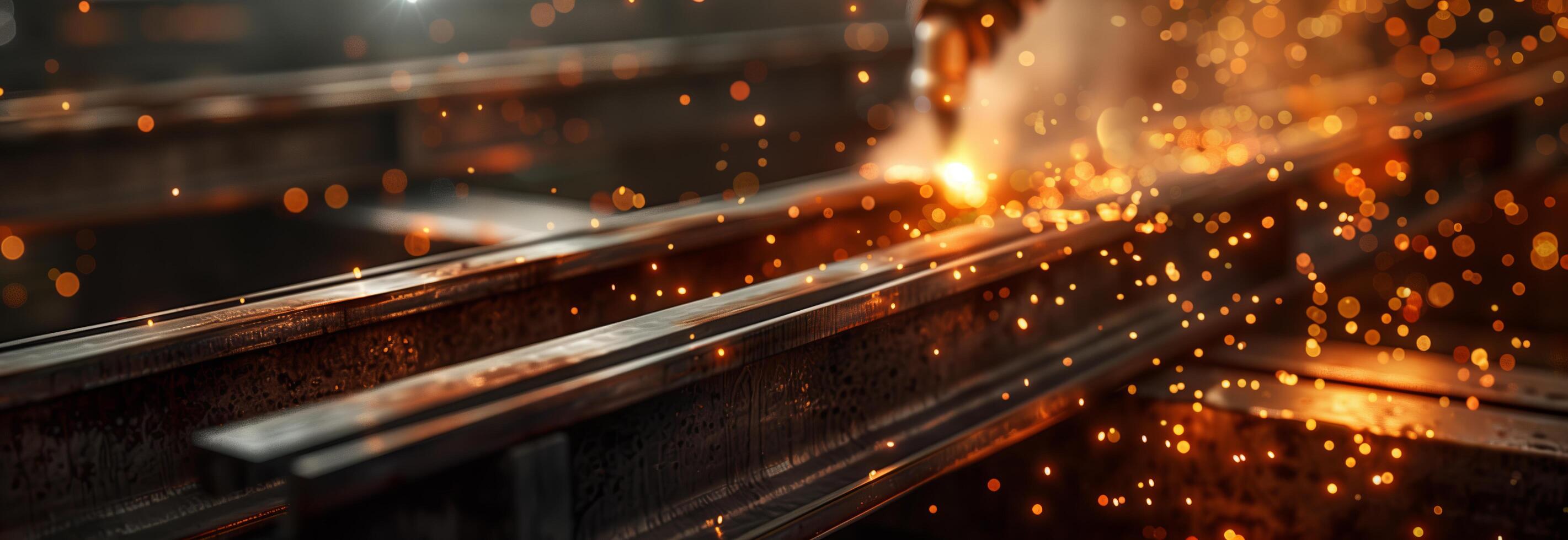 A close up of a metal rail with sparks photo