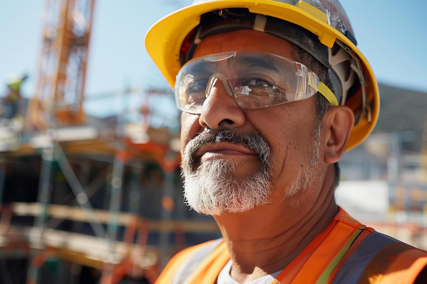A man in a hard hat and safety glasses photo
