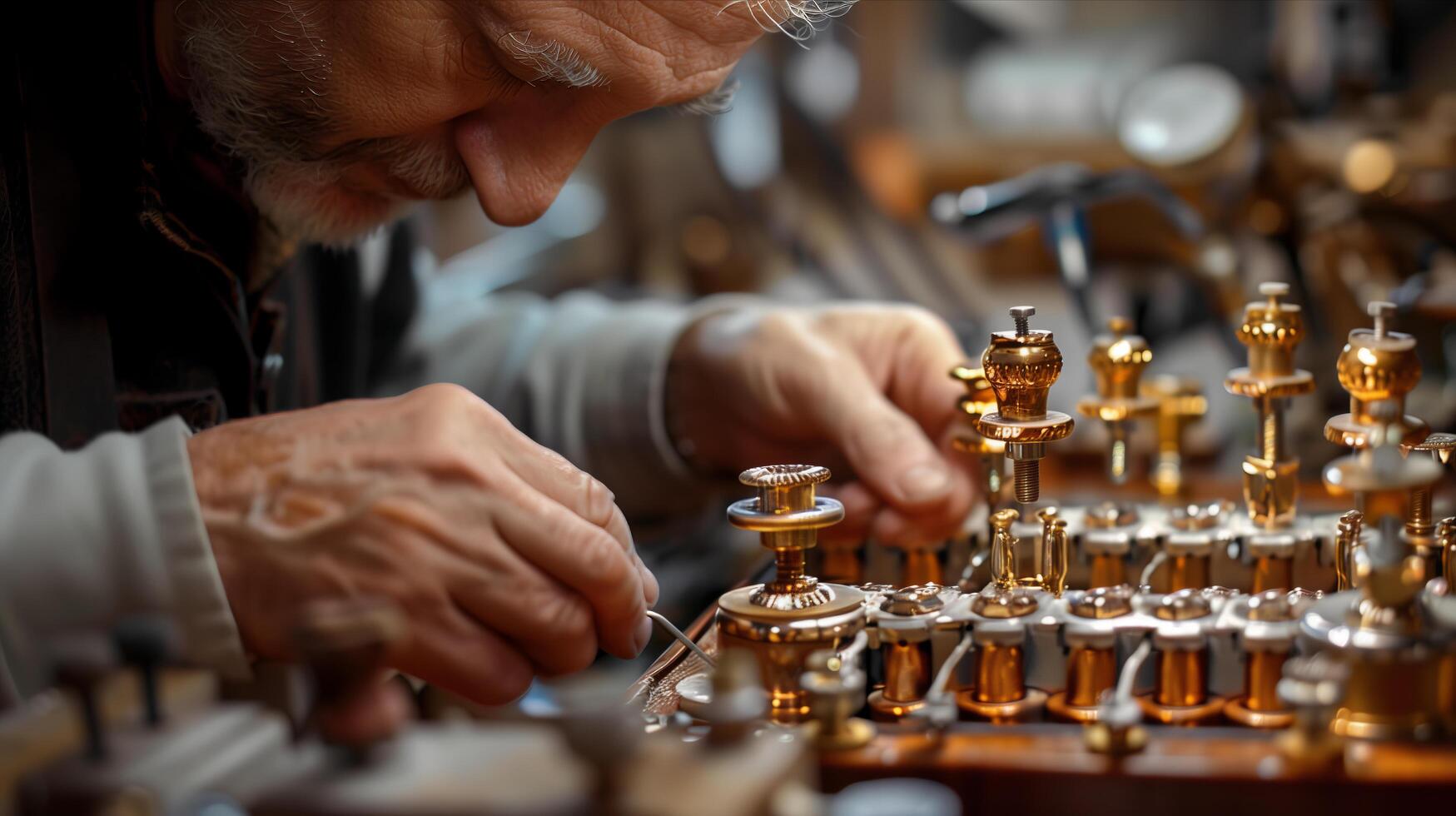 A man working on a clock in a workshop photo