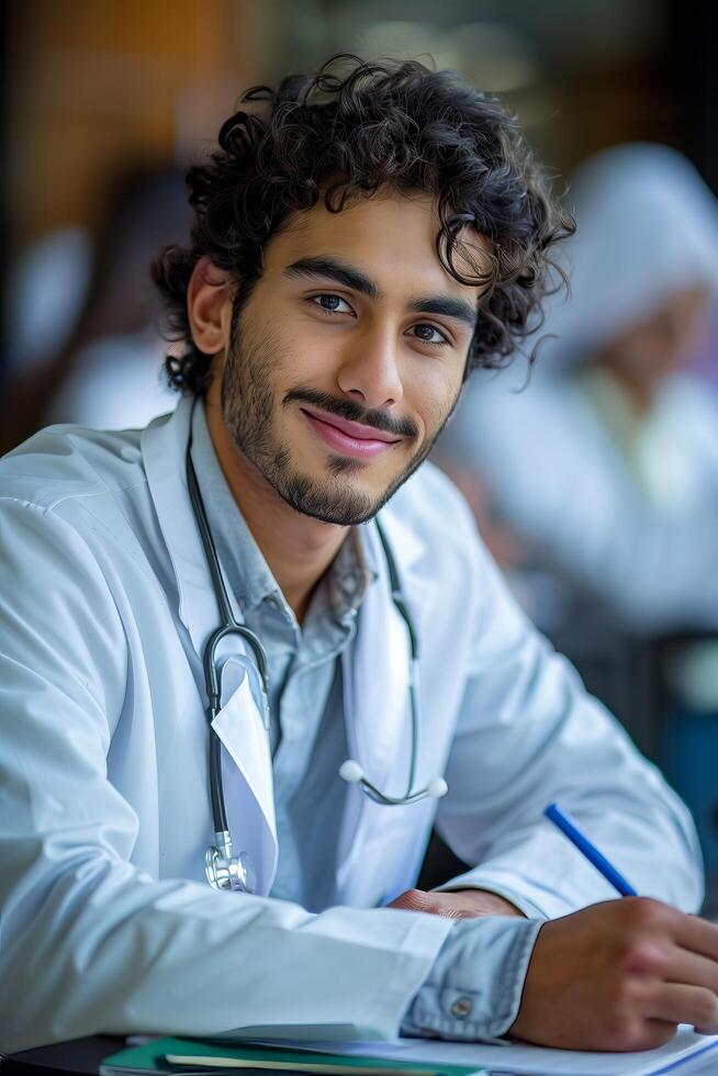 A male doctor in a white coat photo