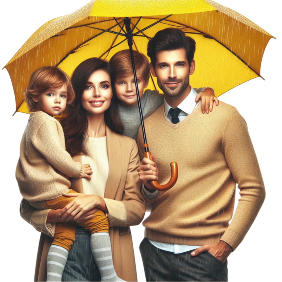 Happy Family Under a Yellow Umbrella png