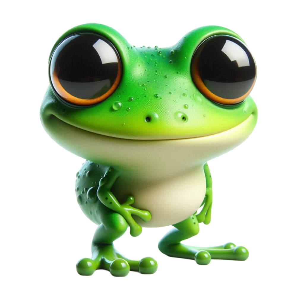 Adorable Cartoon Frog with Big Eyes and Green Skin png