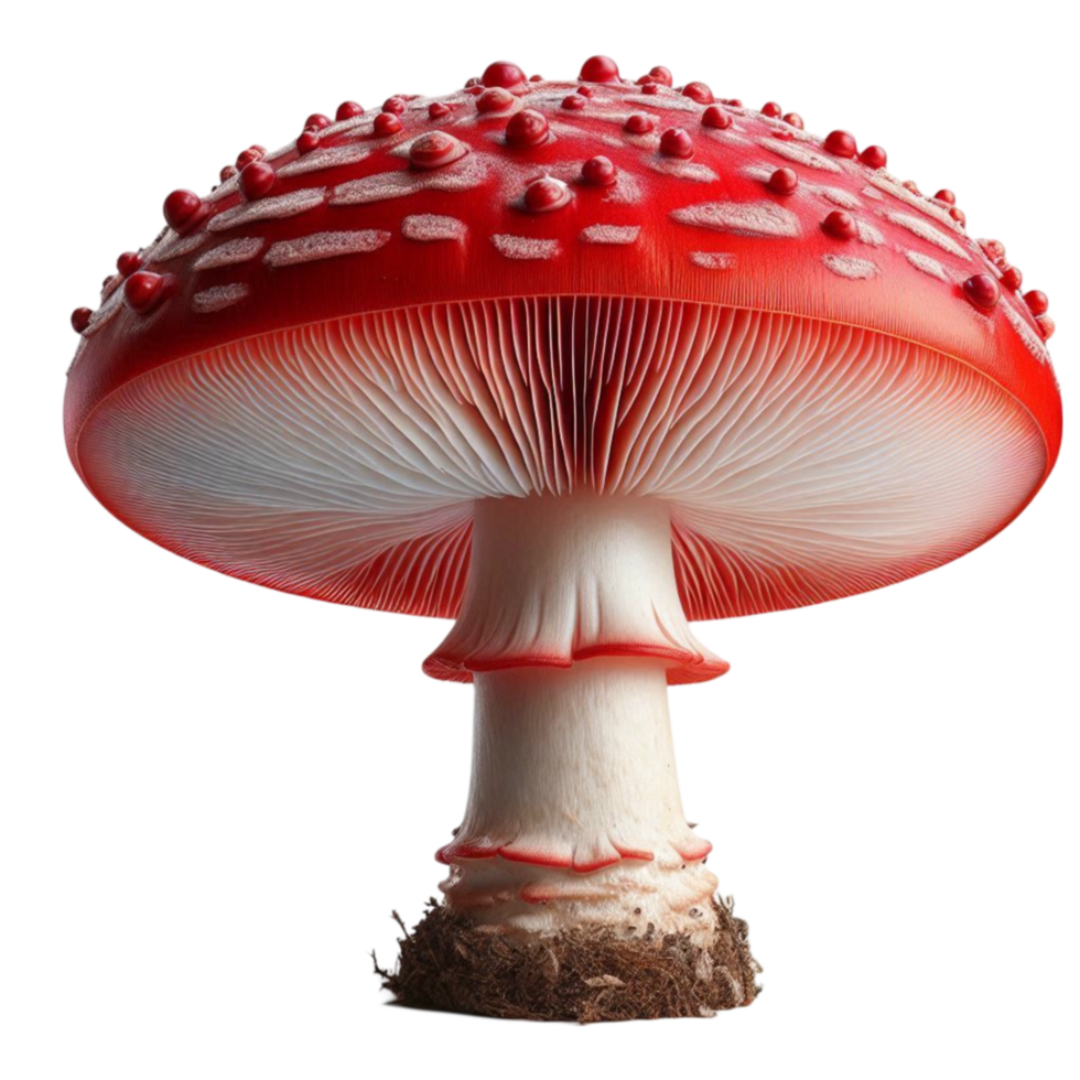 Bright Red Toadstool Mushroom with White Stem and Gills png