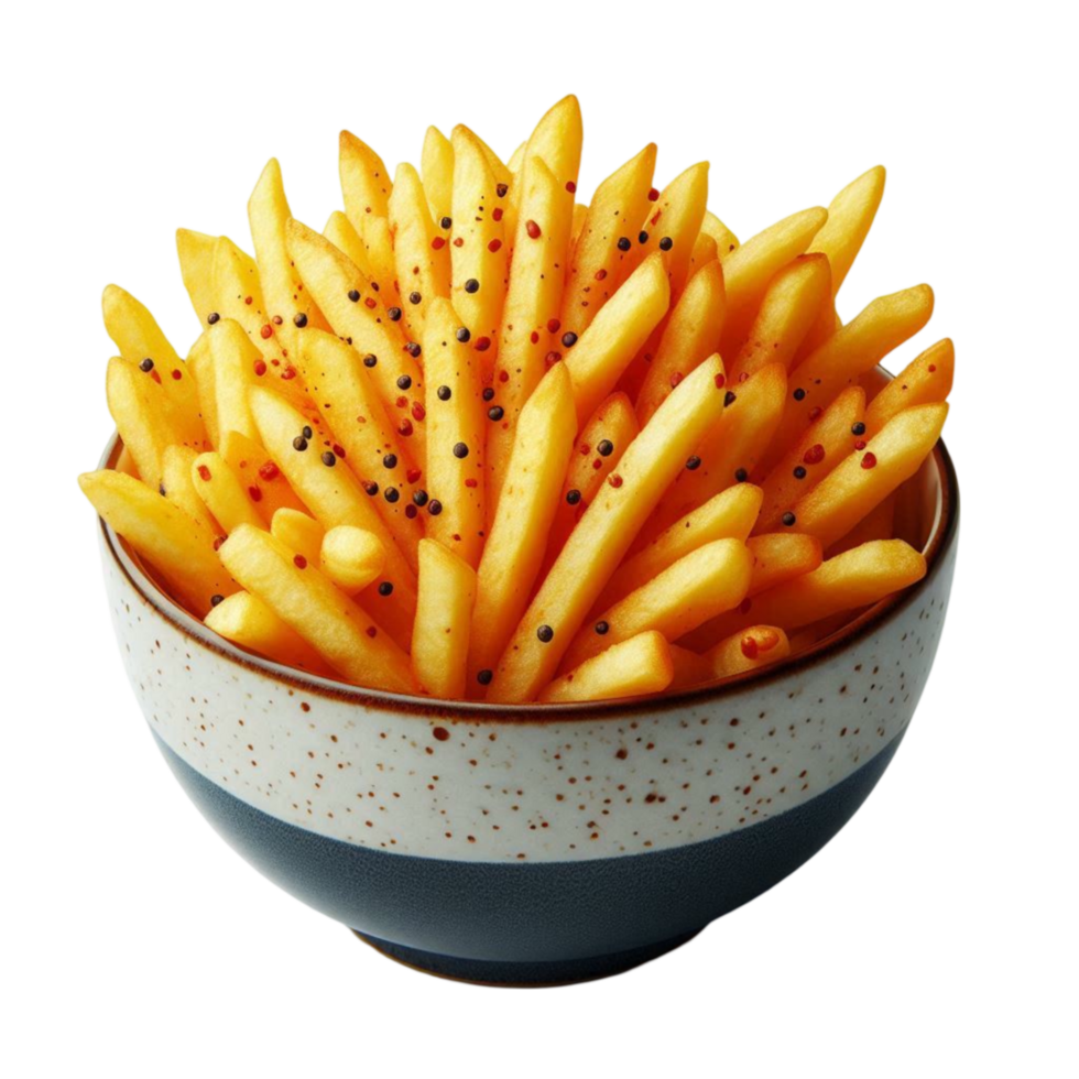 Perfectly Fried French Fries in White Bowl png
