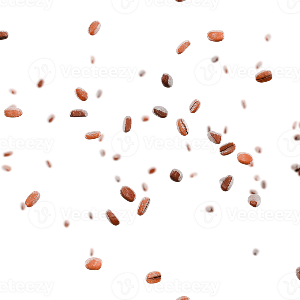 Flying coffee beans overlay 3d render square png