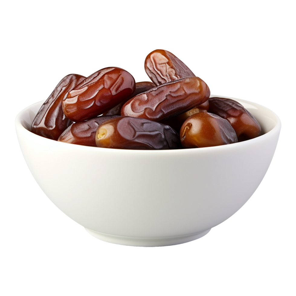 Fresh dates in a white bowl isolated on transparent background png