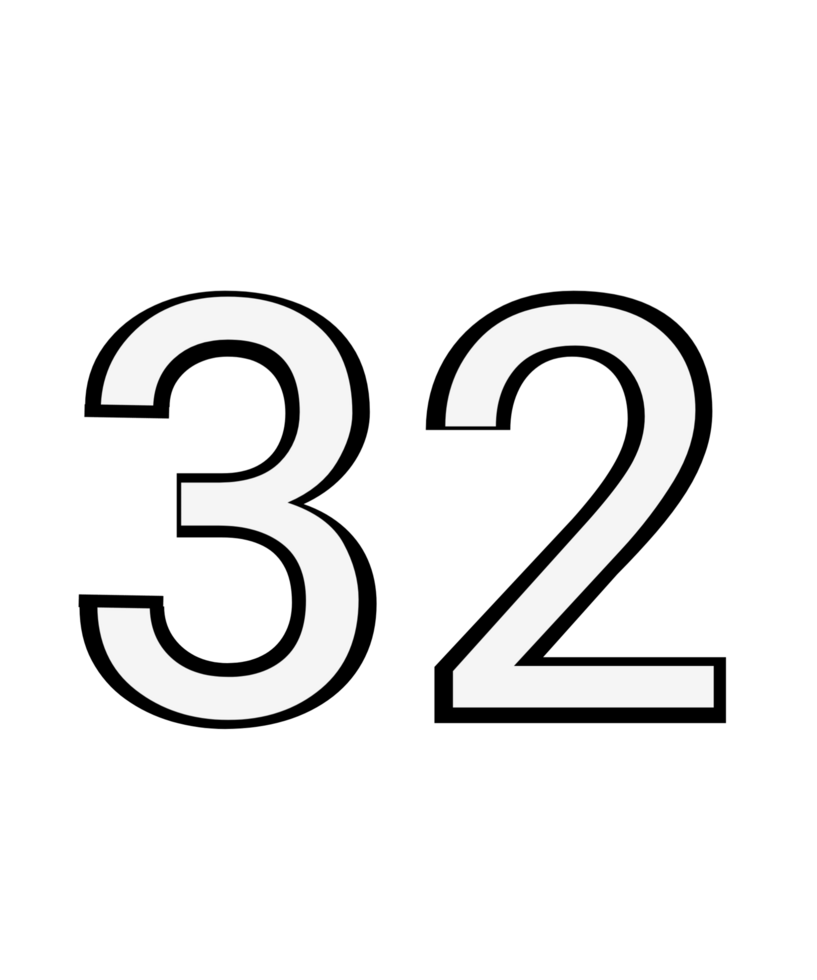 Black and white color numbers 32 png
