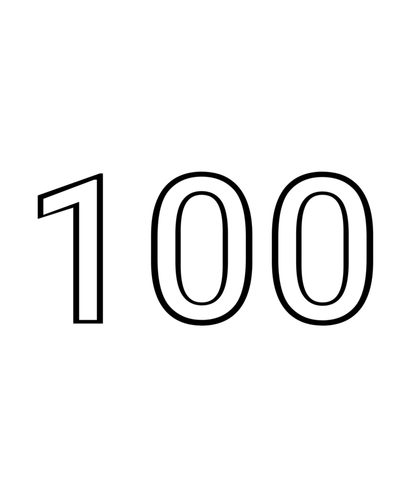 Black and white color numbers 100 png