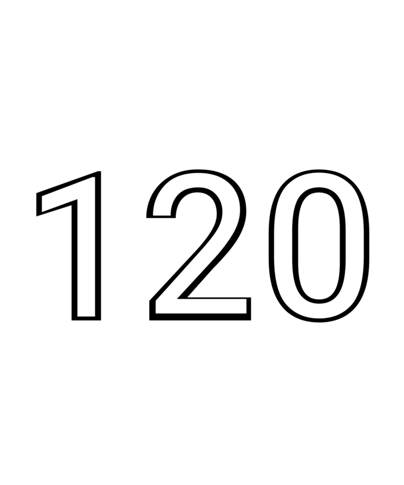 Black and white color numbers 120 png