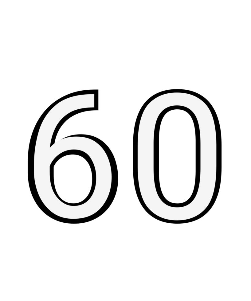 Black and white color numbers 60 png
