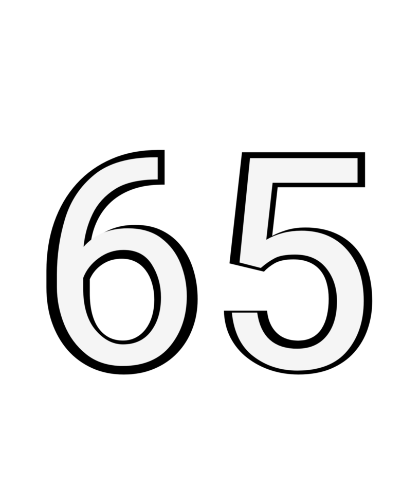 Black and white color numbers 65 png